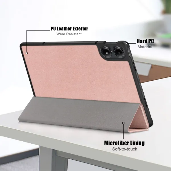 LEATHER Zaklápací kryt pre Xiaomi Redmi Pad Pro / Pad Pro 5G ružovozlatý