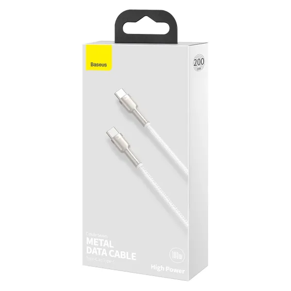 BASEUS CAFULE METAL 100W Kábel USB-C / USB-C 1 meter biely