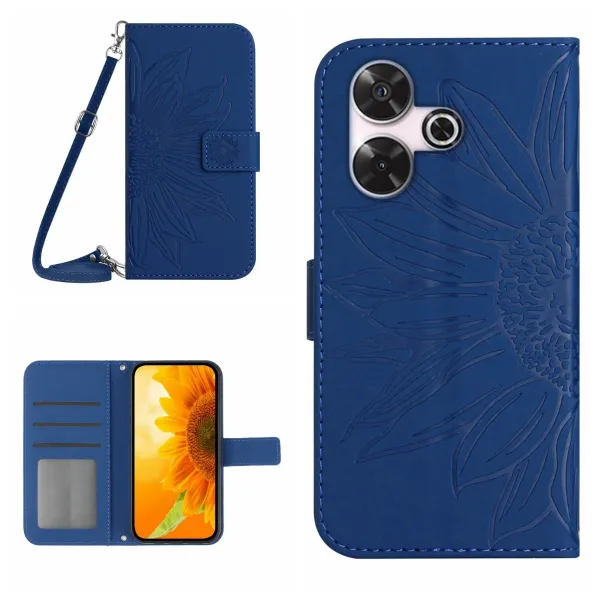 ART SUNFLOWER Peňaženkový obal so šnúrkou pre Xiaomi Redmi 13 modrý