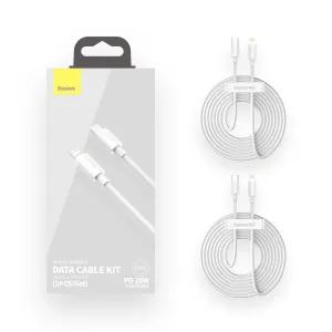BASEUS SIMPLE WISDOM 2x Kábel USB-C / Lightning 20W 1.5 metra biely