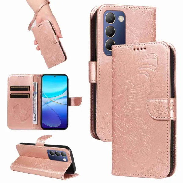 ART BUTTERFLY Peňaženkový obal pre Vivo V40 SE 5G ružovozlatý