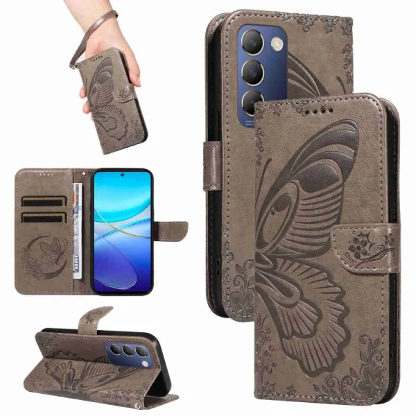 ART BUTTERFLY Peňaženkový obal pre Vivo V40 SE 5G šedý