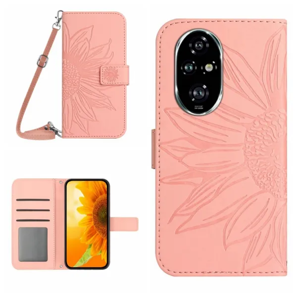 ART SUNFLOWER Peňaženkový obal so šnúrkou pre Honor 200 Pro ružový