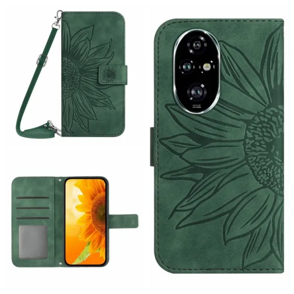 ART SUNFLOWER Peňaženkový obal so šnúrkou pre Honor 200 zelený