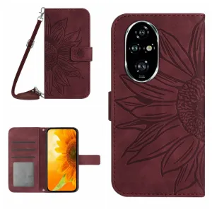 ART SUNFLOWER Peňaženkový obal so šnúrkou pre Honor 200 Pro bordový