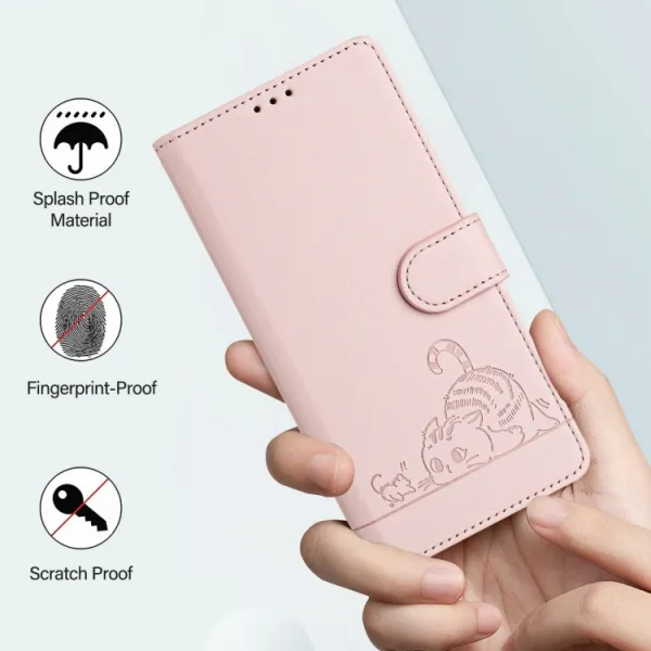 ART CAT AND MOUSE Peňaženkový obal so šnúrkou pre Xiaomi Poco F6 ružový