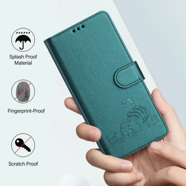 ART CAT AND MOUSE Peňaženkový obal so šnúrkou pre Xiaomi Poco F6 tmavozelený