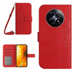 ART SUNFLOWER Peňaženkový obal so šnúrkou pre Realme 12 5G červený