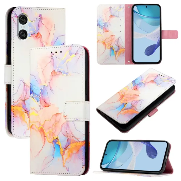 ART MARBLE Peňaženkový kryt pre Sony Xperia 10 VI WHITE ORANGE