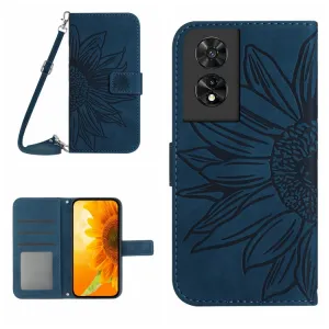 ART SUNFLOWER Peňaženkový obal so šnúrkou pre TCL 505 modrý
