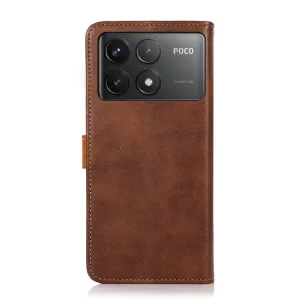 KHAZNEH DUAL-COLOR Peňaženkový kryt pre Xiaomi Poco F6 Pro hnedý