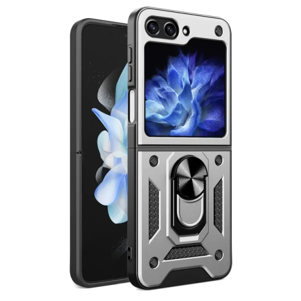 RING Kryt s držiakom pre Samsung Galaxy Z Flip7 FE 5G / Flip6 5G strieborný
