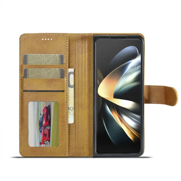 IMEEKE Peňaženkový obal pre Samsung Galaxy Z Fold6 5G svetlohnedý