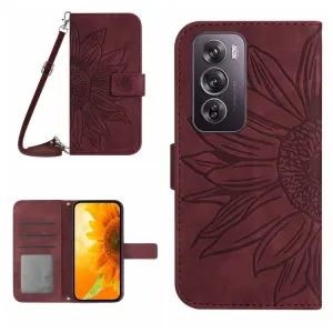 ART SUNFLOWER Peňaženkový obal so šnúrkou pre Oppo Reno12 5G bordový