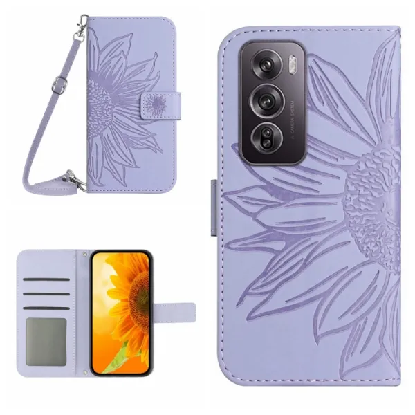 ART SUNFLOWER Peňaženkový obal so šnúrkou pre Oppo Reno12 5G fialový