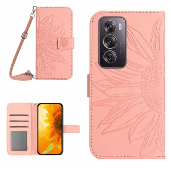 ART SUNFLOWER Peňaženkový obal so šnúrkou pre Oppo Reno12 5G svetloružový