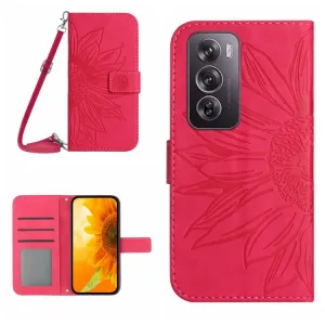 ART SUNFLOWER Peňaženkový obal so šnúrkou pre Oppo Reno12 5G tmavoružový