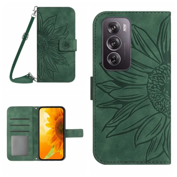 ART SUNFLOWER Peňaženkový obal so šnúrkou pre Oppo Reno12 Pro 5G zelený
