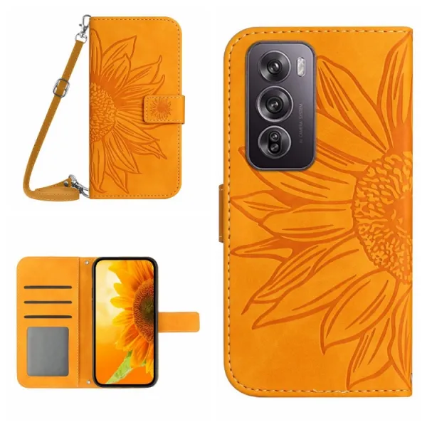 ART SUNFLOWER Peňaženkový obal so šnúrkou pre Oppo Reno12 5G žltý