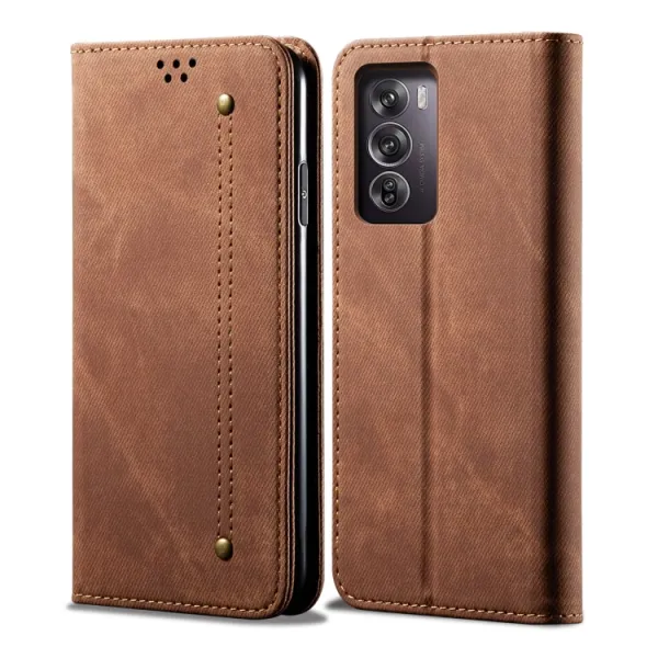 DENIM Peňaženkový kryt pre Oppo Reno12 5G hnedý