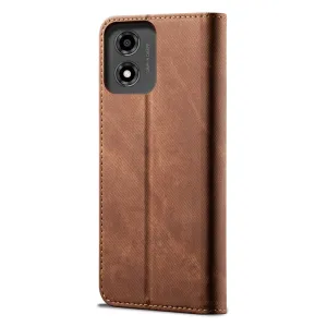 DENIM Peňaženkový kryt pre Motorola Moto E14 hnedý