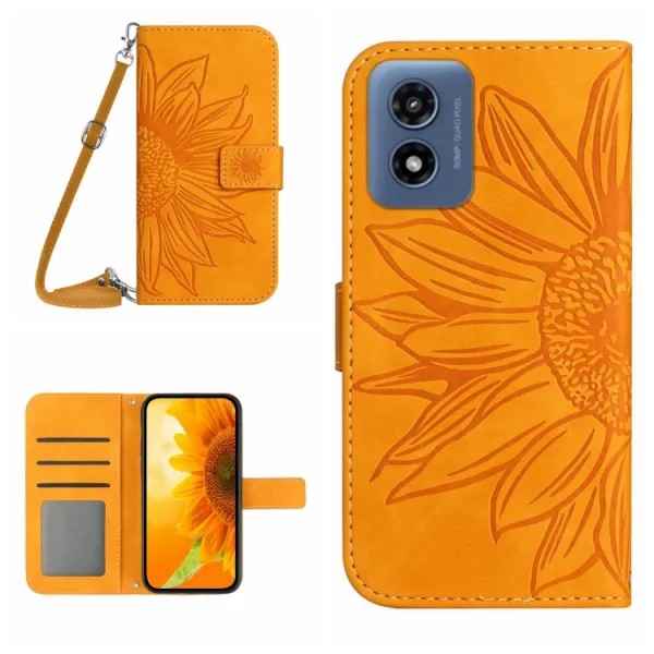 ART SUNFLOWER Peňaženkový obal so šnúrkou pre Motorola Moto E14 žltý