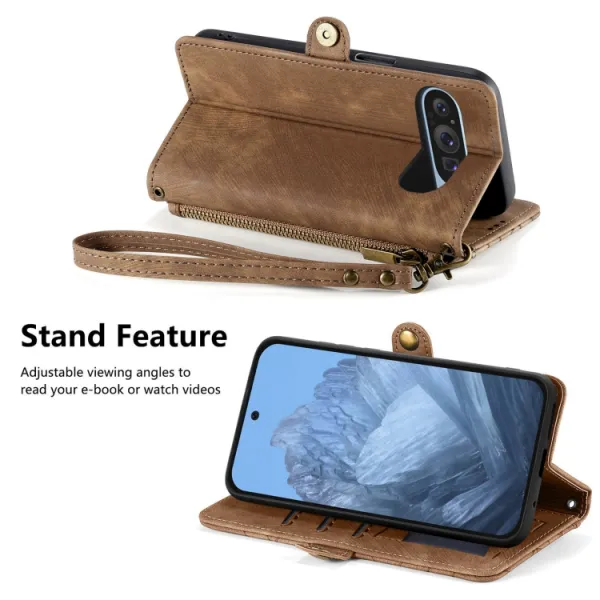 GEOM Peňaženkové puzdro pre Google Pixel 9 hnedé