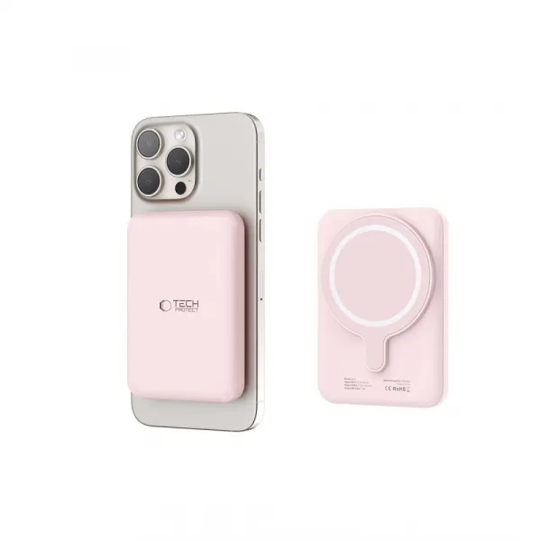 TECH-PROTECT PB10 15W Externá + bezdrôtová nabíjačka 5000 mAh ružová