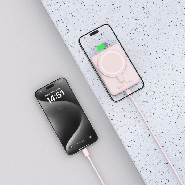 TECH-PROTECT PB10 15W Externá + bezdrôtová nabíjačka 5000 mAh ružová