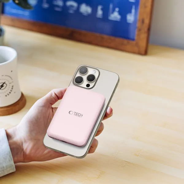TECH-PROTECT PB10 15W Externá + bezdrôtová nabíjačka 5000 mAh ružová