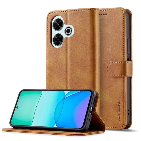 IMEEKE Peňaženkový obal pre Xiaomi Redmi 13 svetlohnedý