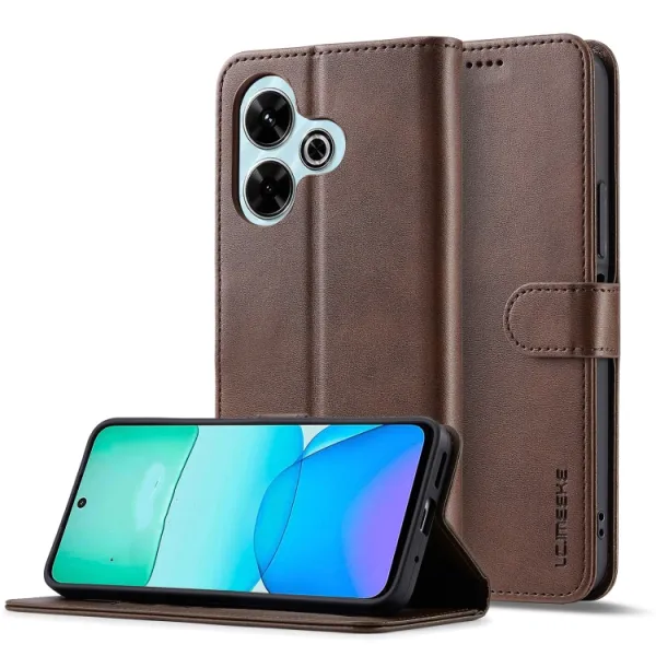 IMEEKE Peňaženkový obal pre Xiaomi Redmi 13 tmavohnedý