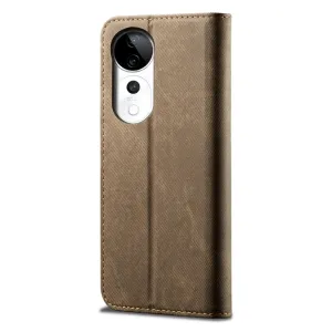DENIM Peňaženkový kryt pre Vivo V40 5G šedohnedý