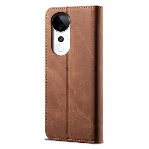DENIM Peňaženkový kryt pre Vivo V40 5G hnedý