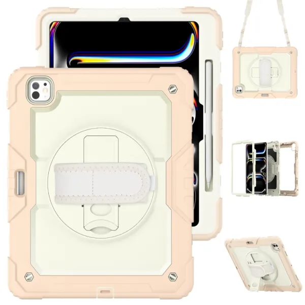 SOLID 360 Odolný obal pre Apple iPad Pro 13 2024 / M5 2025 béžový-ružový