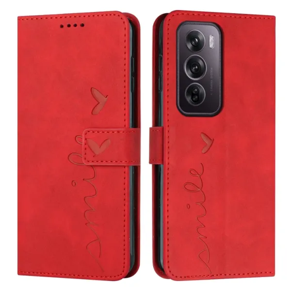 ART SMILE Peňaženkový obal s remienkom pre Oppo Reno12 Pro 5G červený