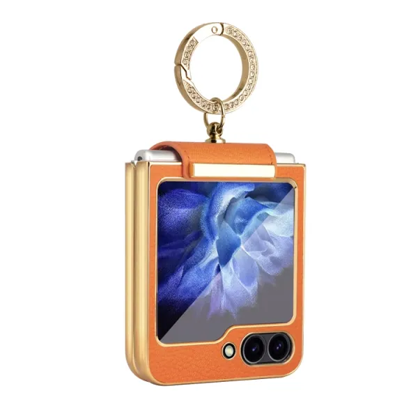 LEATHER Kryt s držiakom pre Samsung Galaxy Z Flip7 FE 5G / Flip6 5G oranžový