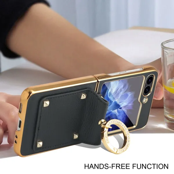 LEATHER Kryt s držiakom pre Samsung Galaxy Z Flip7 FE 5G / Flip6 5G oranžový