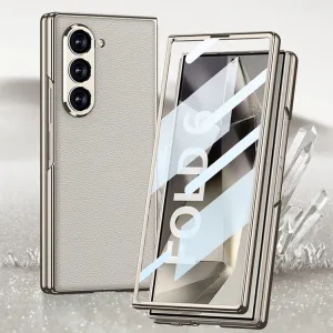 GKK LEATHER Kryt so sklom pre Samsung Galaxy Z Fold6 5G CARBON