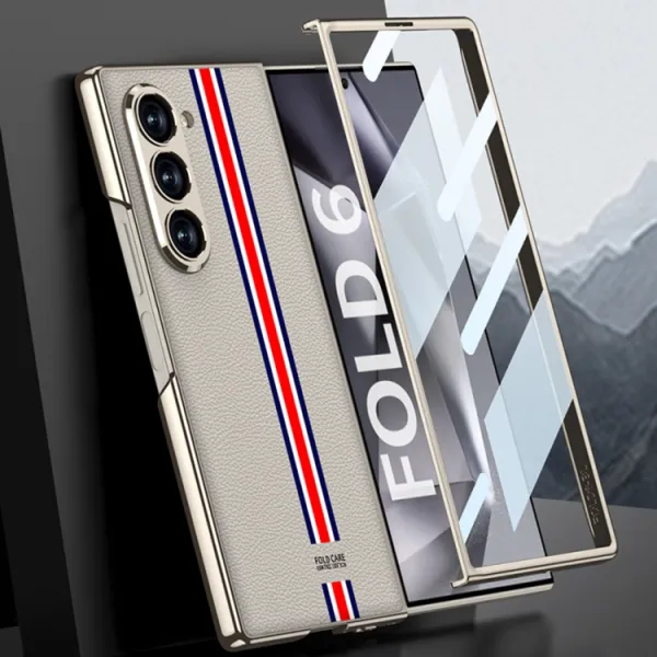 GKK LEATHER Kryt so sklom pre Samsung Galaxy Z Fold6 5G CARBON