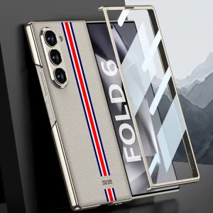 GKK LEATHER Kryt so sklom pre Samsung Galaxy Z Fold6 5G CARBON