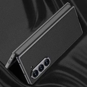 GKK LEATHER Kryt so sklom pre Samsung Galaxy Z Fold6 5G CARBON