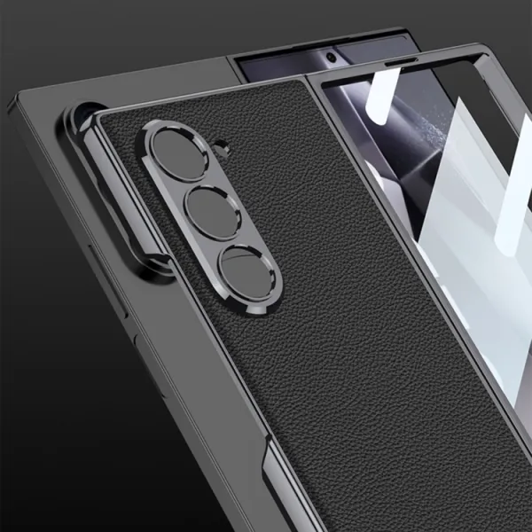GKK LEATHER Kryt so sklom pre Samsung Galaxy Z Fold6 5G CARBON