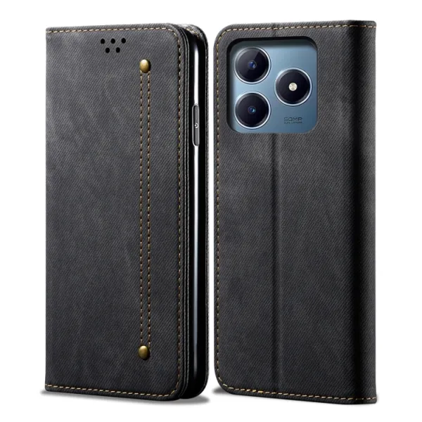DENIM Peňaženkový kryt pre Realme C61 / Realme C63 čierny