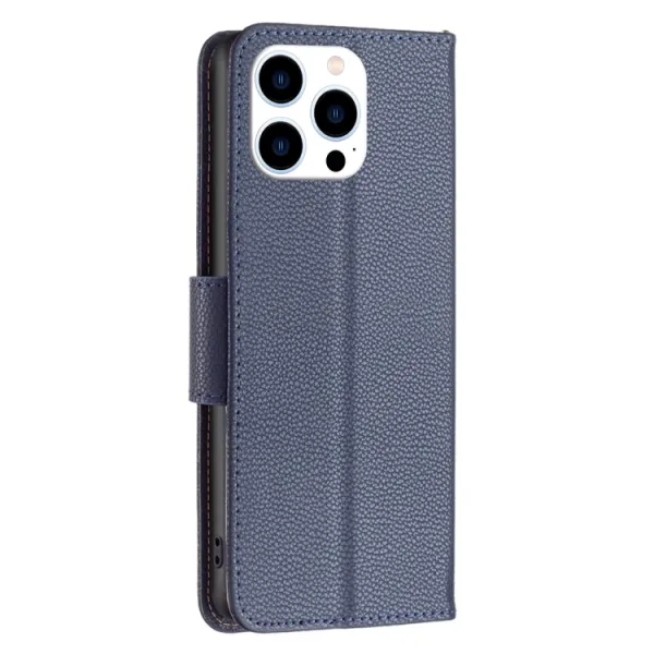 LITCHI Peňaženkové puzdro pre Apple iPhone 16 Pro tmavomodré