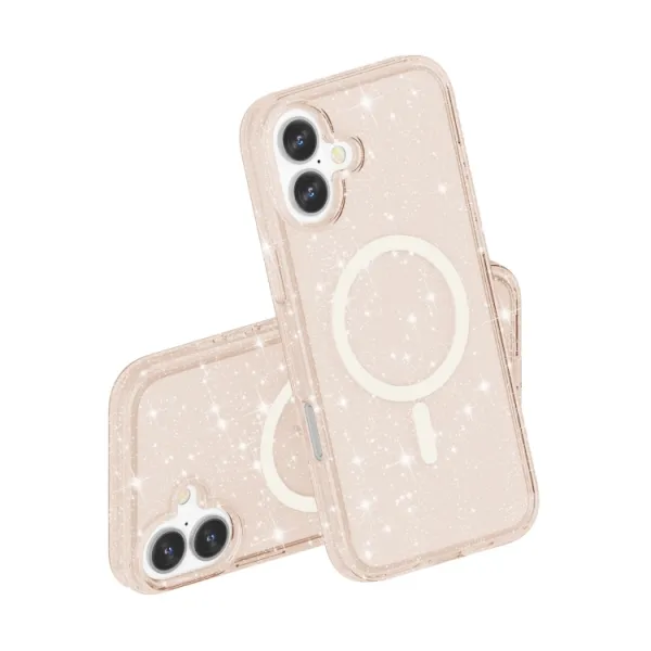GLITTER MAGSAFE Ochranný kryt pre Apple iPhone 16 Plus lososovo ružový