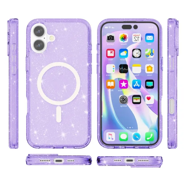 GLITTER MAGSAFE Ochranný kryt pre Apple iPhone 16 Plus fialový