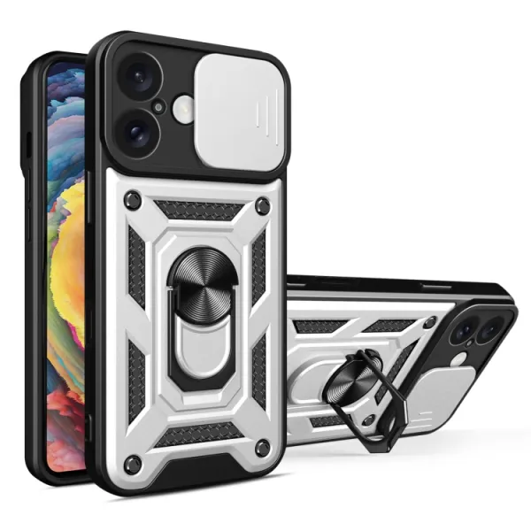 RING CAMERA Kryt s držiakom pre Apple iPhone 16 Plus strieborný