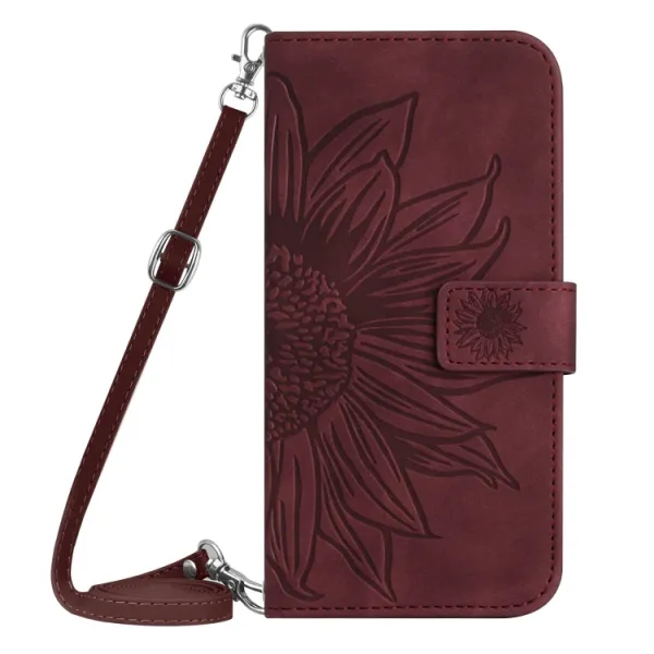 ART SUNFLOWER Peňaženkový obal so šnúrkou pre Honor Magic7 Lite 5G bordový