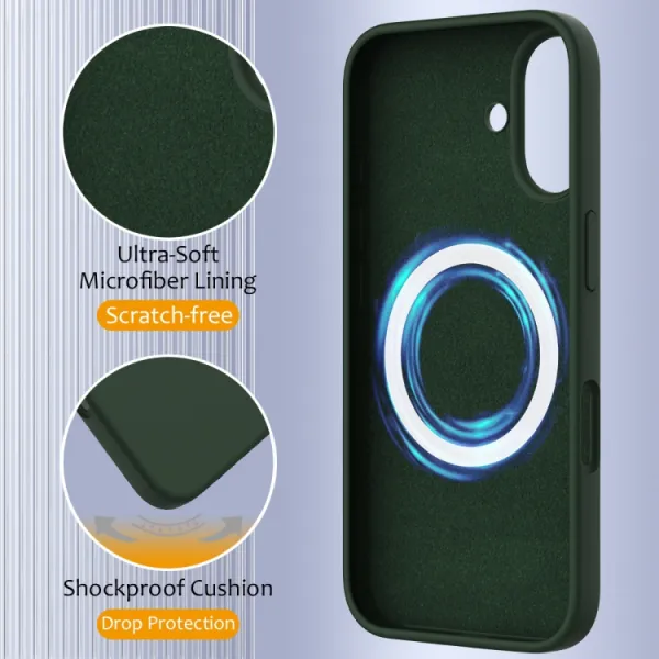 RUBBER MAGSAFE Silikónový kryt pre Apple iPhone 16 Plus tmavozelený